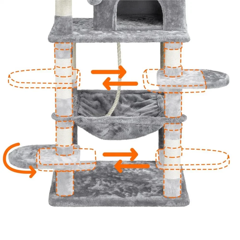 58-in Cat Tree & Condo Scratching Post Tower, Gray